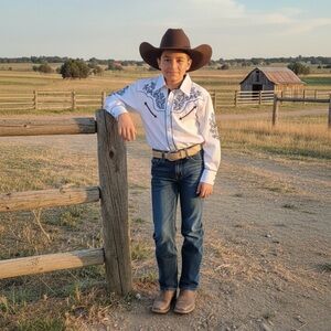 Patroncito Red Label Boy’s White Western Cowboy Shirt | Size: 8